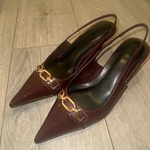 Burgundy pointed toe kitten heels